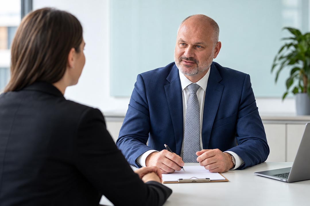 Daniel Schindler, Geschäftsführer der ihoch3 CONSULTING gmbh, Friedberg im Gespräch mit einer Kundin