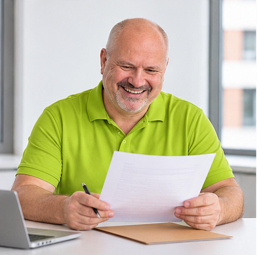 Daniel Schindler, Inhaber und Geschäftsführer der ihoch3 CONSULTING gmbh bei der Unterlagensichtung